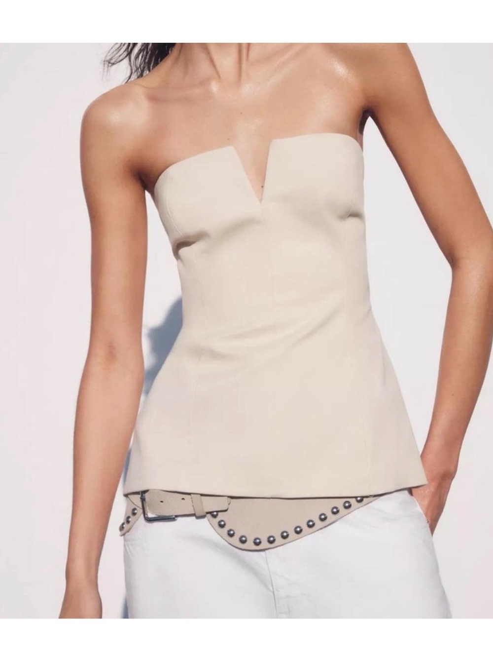 Zara Strapless V-Notch Cream Camisole